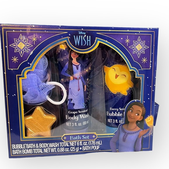 Disney Other - Disney Wish 4 Piece Bath Gift Set— Bubble Bath, Body Wash, Bath Bomb Bath Puff
